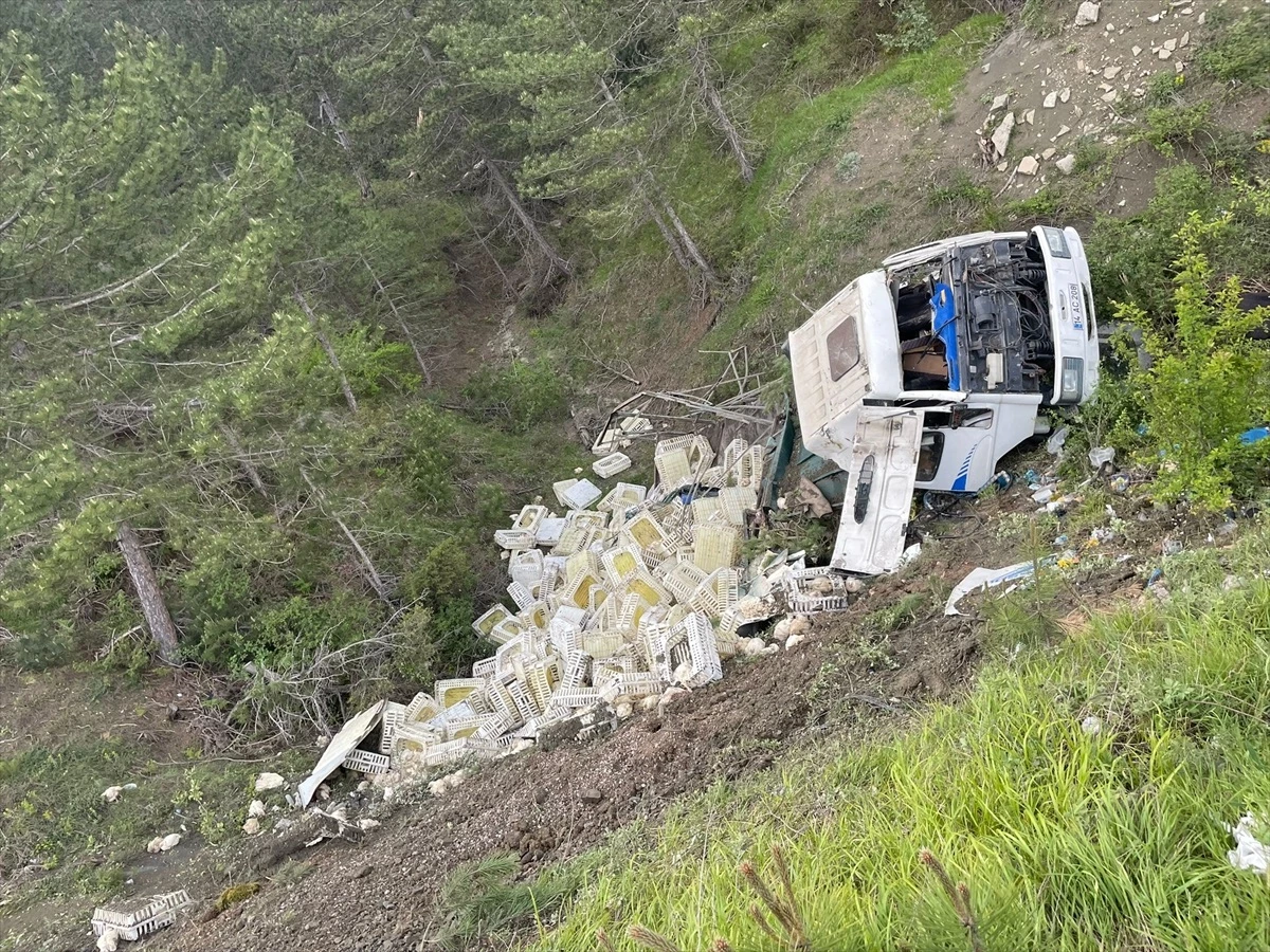 Göynük\'te uçuruma devrilen kamyonun sürücüsü yaralandı