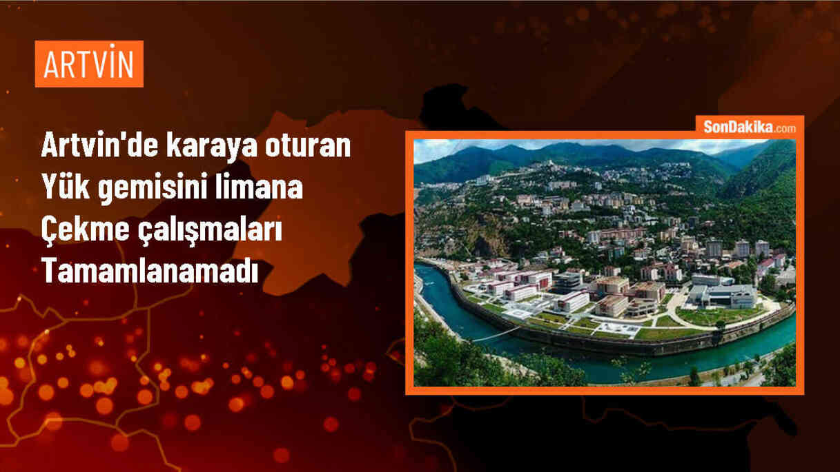 Hopa\'da karaya oturan gemi çekme çalışması yarıda kaldı