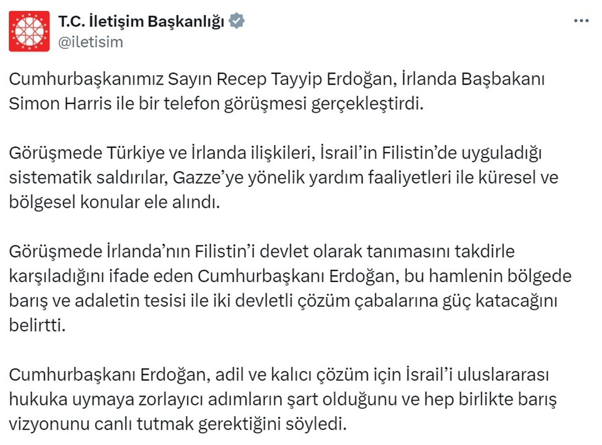 Cumhurbaşkanı Erdoğan, İrlanda Başbakanı ile görüştü