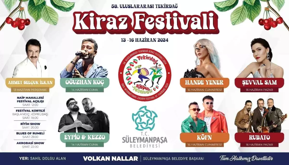 58. Uluslararası Tekirdağ Kiraz Festivali\'ne Sanatçılar Belli Oldu