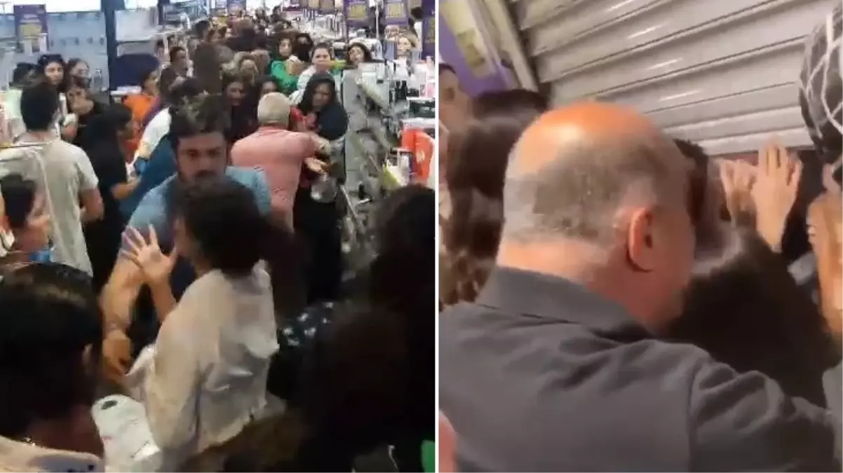 Kozmetik ma�azas�nda "�ndirim" izdiham�! M��teriler birbirine girdi