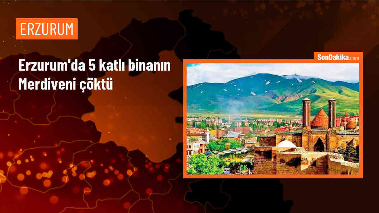 Erzurum\'da 5 katlı binanın merdiveni çöktü, 7 kişi kurtarıldı