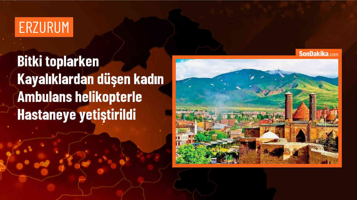 Erzurum\'da Dağlık Araziye Düşen Kadın Ambulans Helikopterle Hastaneye Ulaştırıldı