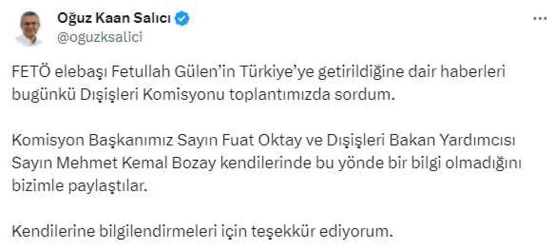 FETÖ elebaşı Gülen, Türkiye'yi mi getirildi? CHP'li Salıcı iddiayı TBMM Dışişleri Komisyonu gündemine taşıdı