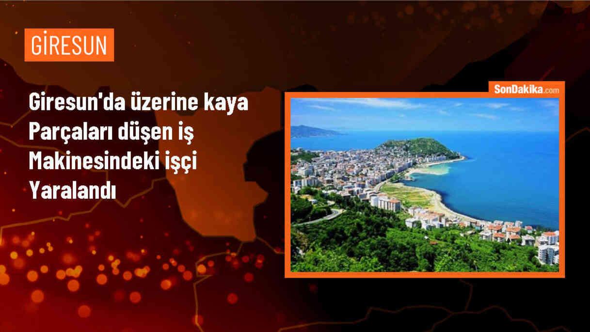 Giresun\'da iş makinesi üzerine kaya parçaları düştü, bir kişi yaralandı