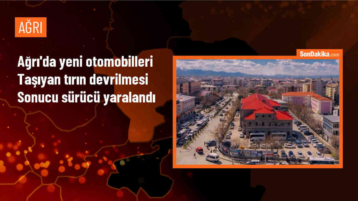 Ağrı-Erzurum kara yolunda tırın şarampole devrilmesi sonucu sürücü yaralandı, araçta yüklü 6 otomobilde hasar oluştu