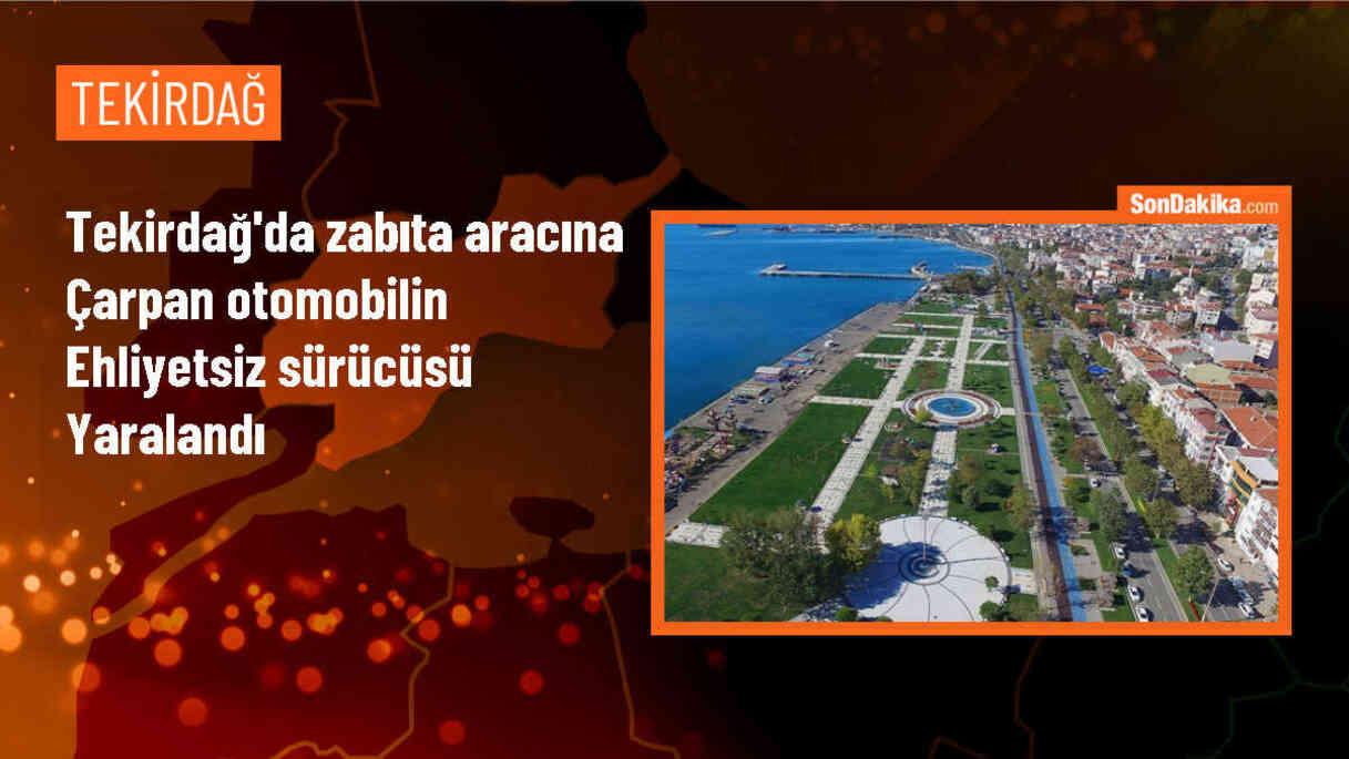 Tekirdağ\'da zabıta aracına çarpan otomobilin ehliyetsiz sürücüsü yaralandı