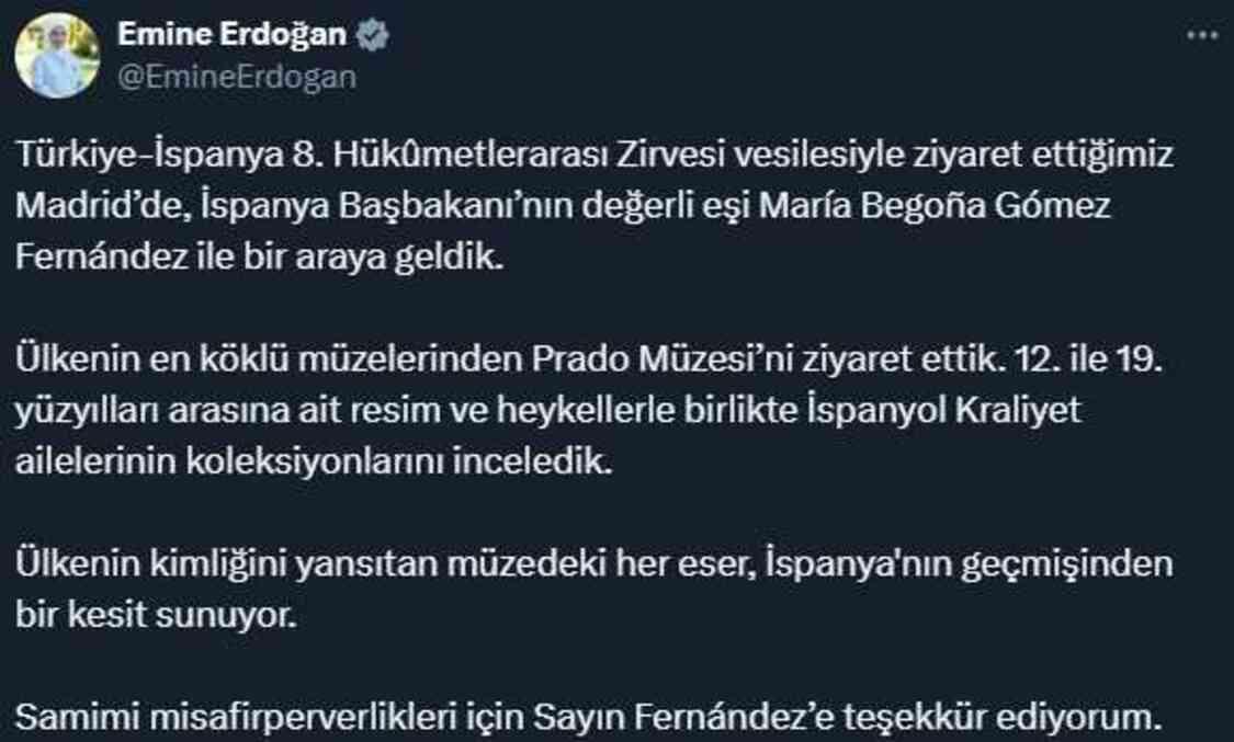 Emine Erdoğan, İspanya Başbakanı'nın eşi ile Prado Müzesi'ni ziyaret etti