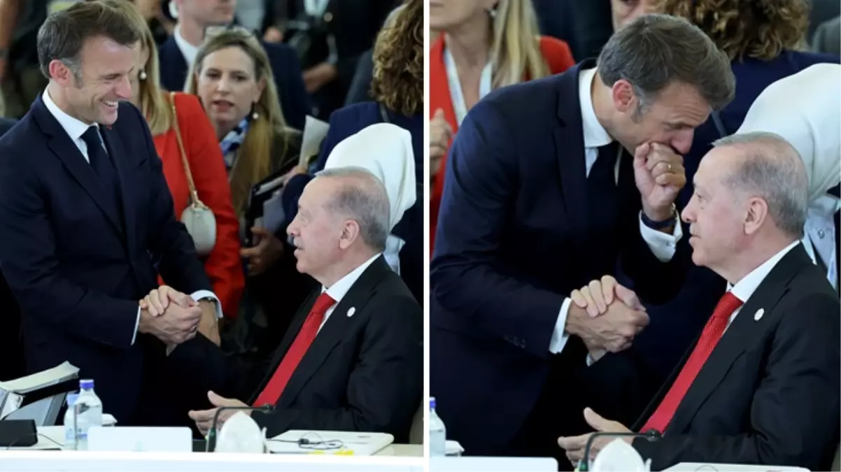 Cumhurbaşkanı Erdoğan, G-7 Zirvesi\'nde yanına gelen Fransa Cumhurbaşkanı Macron ile görüştü