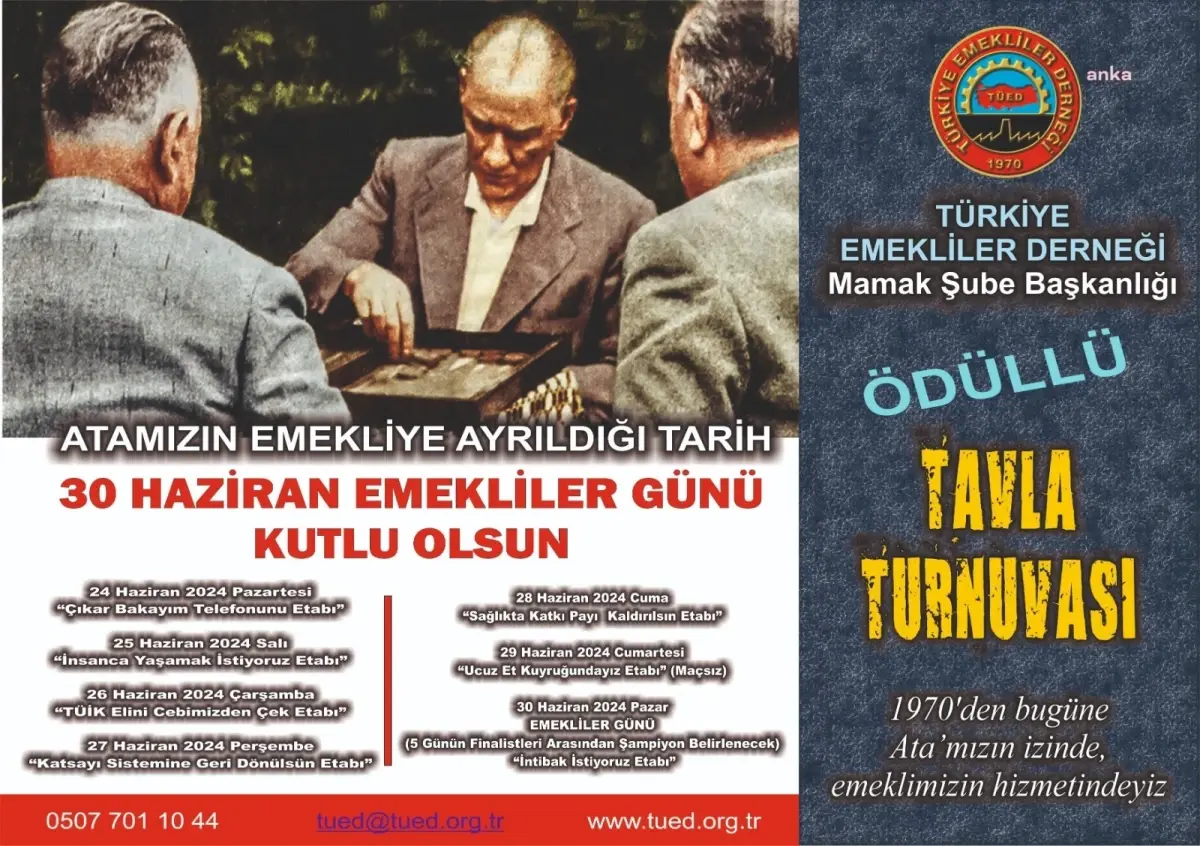 TÜED, Atatürk\'ün emekliliğinin 97. yılı anısına ödüllü tavla turnuvası düzenliyor