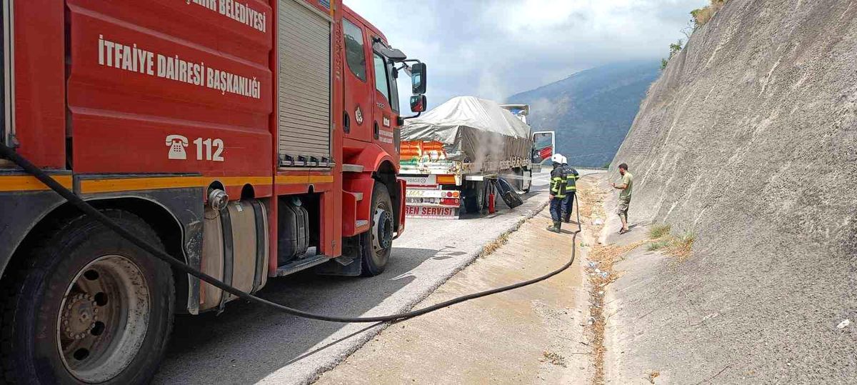 Hatay\'da seyir halindeki tırın balatalarında çıkan yangın söndürüldü