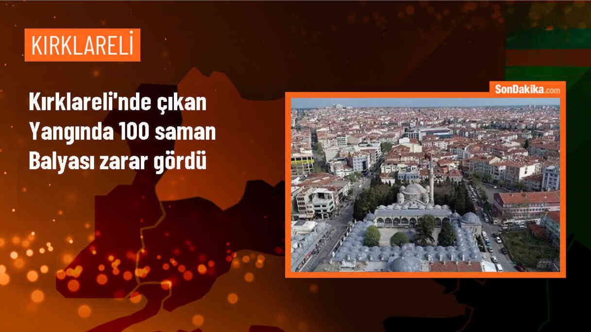Babaeski\'de Saman Deposu Yangını: 100 Balya Saman Yandı
