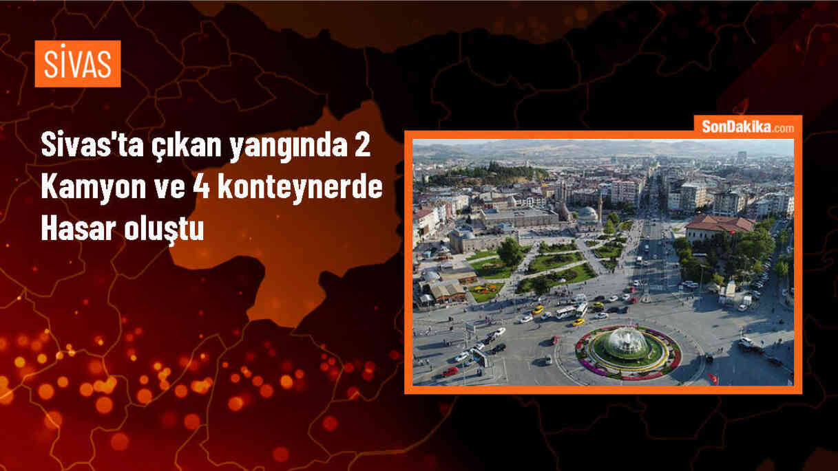 Sivas Gürün\'de çıkan yangında 10 dönüm arazi yanarken, 2 kamyon ve 4 konteyner hasar gördü