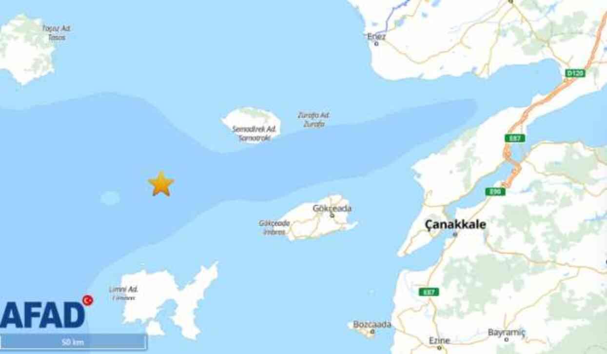 Gökçeada açıklarında 4,4 büyüklüğünde deprem meydana geldi