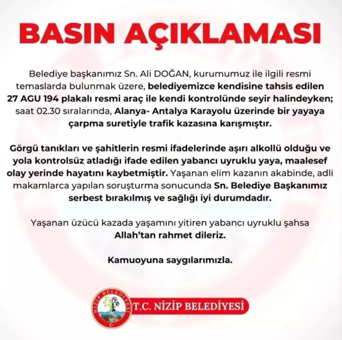 Nizip Belediye Başkanı\'nın kullandığı araç yabancı uyruklu bir kişiyi çarptı