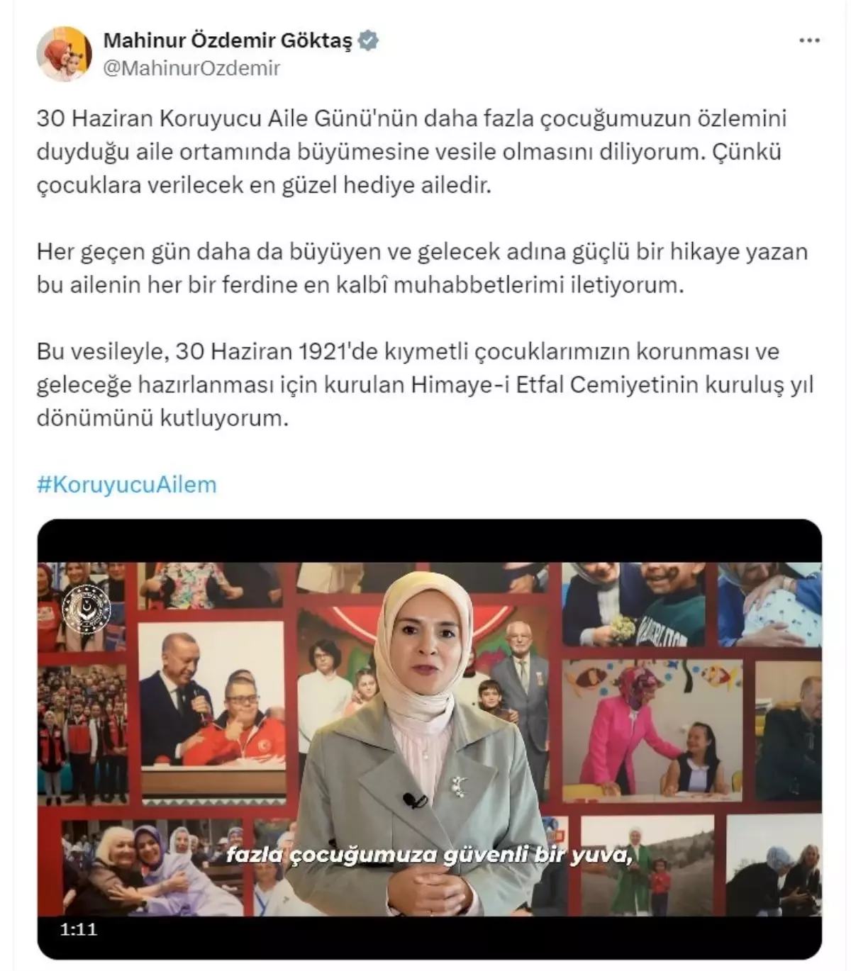 AİLE ve Sosyal Hizmetler Bakanı Mahinur Özdemir Göktaş, Koruyucu Aile Günü\'nde çocukların aile ortamında büyümesini diledi