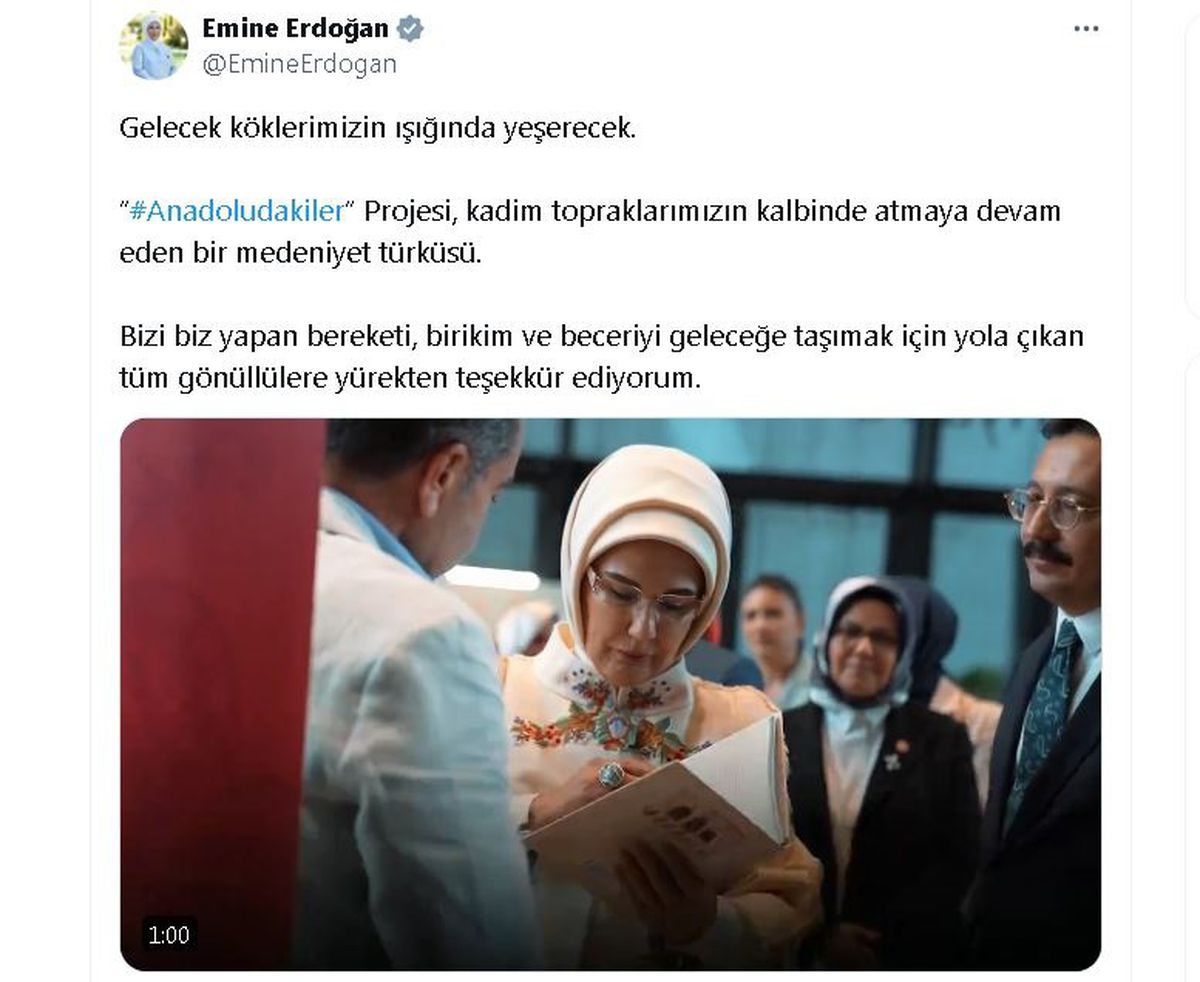 Emine Erdoğan, \'Anadoludakiler\' projesine teşekkür etti