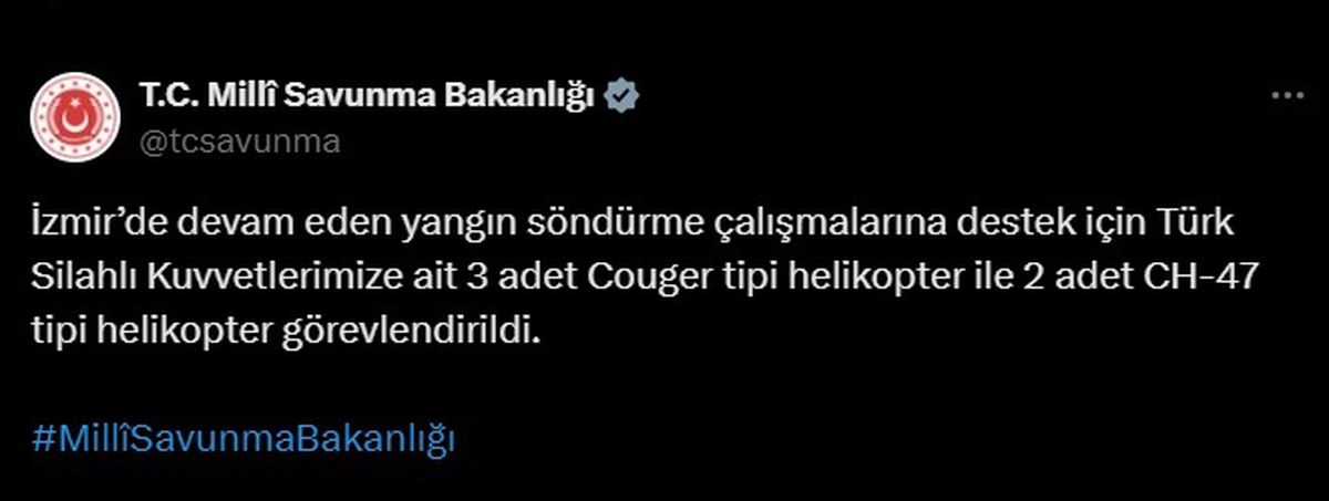 MSB, İzmir\'deki orman yangınına 5 helikopter görevlendirdi
