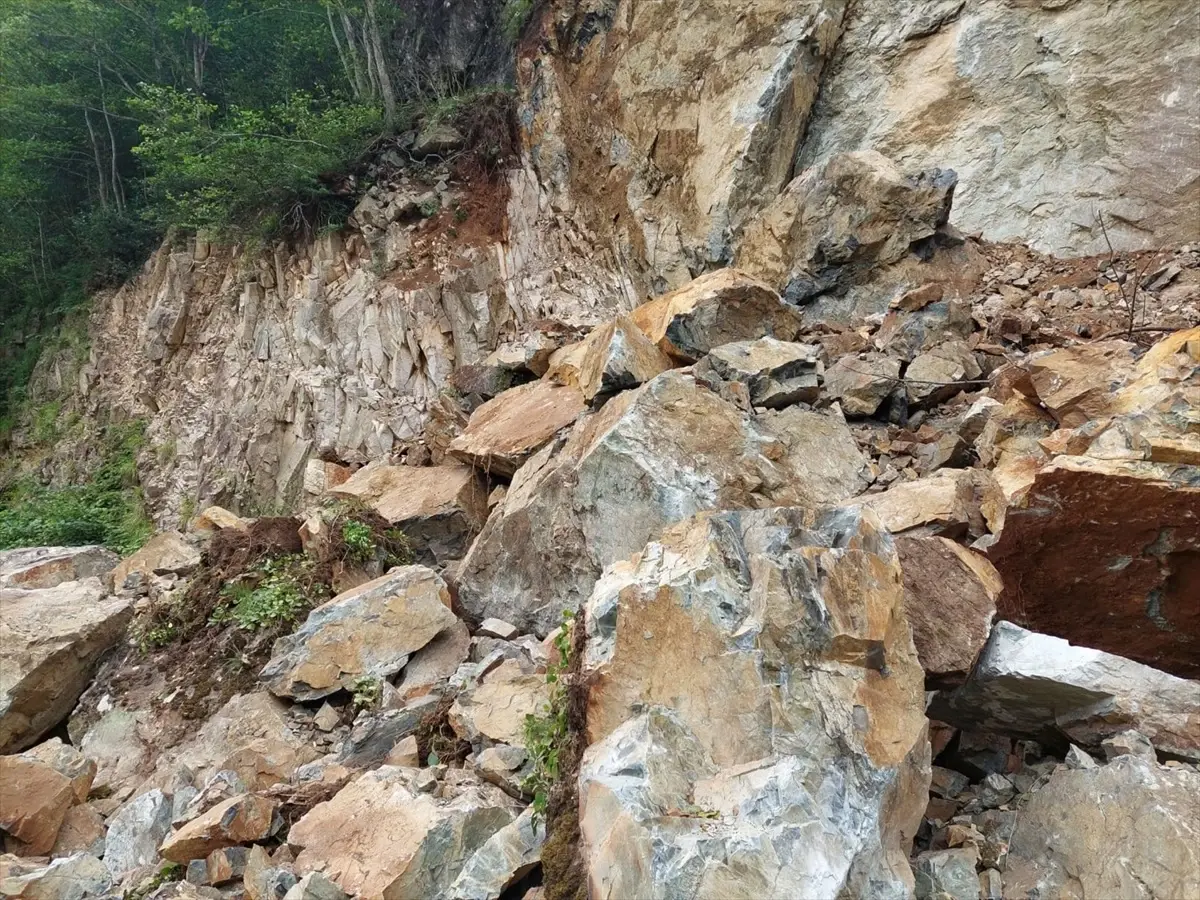 Giresun\'un Espiye ilçesinde köy grup yolu heyelan nedeniyle ulaşıma kapandı