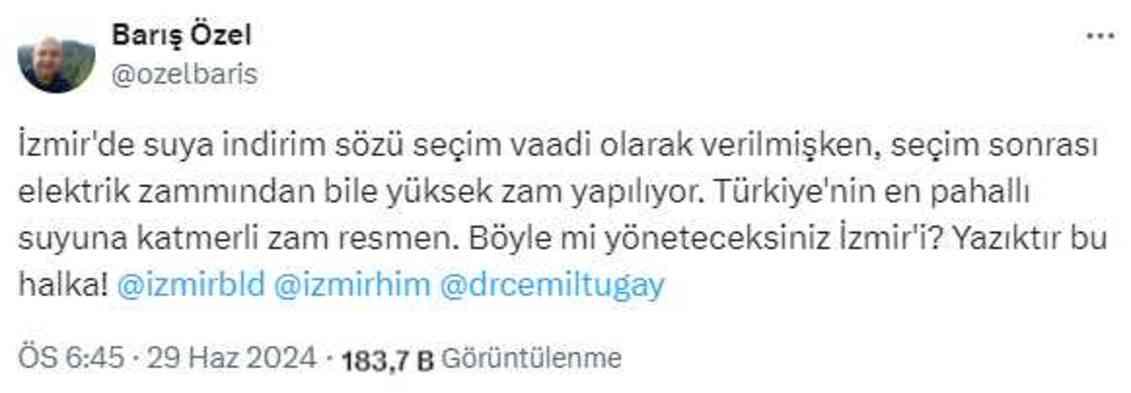 Özgür Özel'in kardeşi CHP'li belediyenin su zammına isyan etti: Böyle mi yöneteceksiniz İzmir'i?