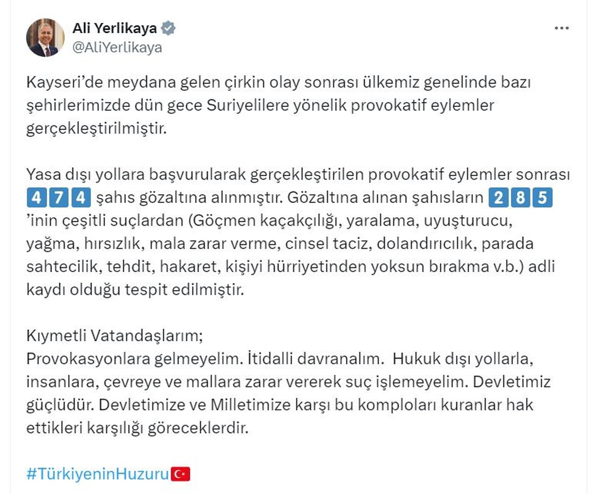 İçişleri Bakanı: Provokasyonlara Gelmemeliyiz