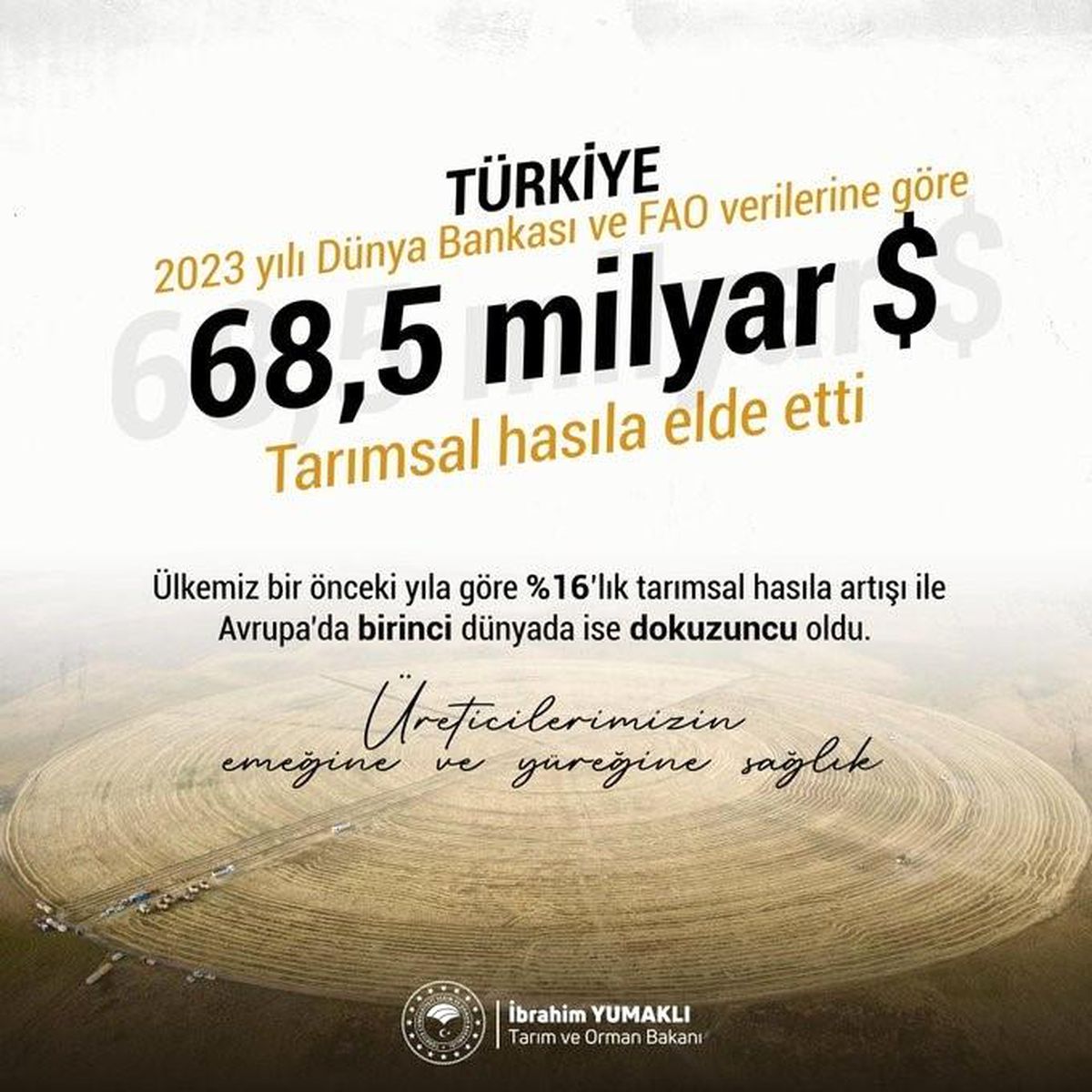 Türkiye, tarımsal hasıla ile Avrupa\'da birinci, dünyada ilk on ülke arasında yer aldı