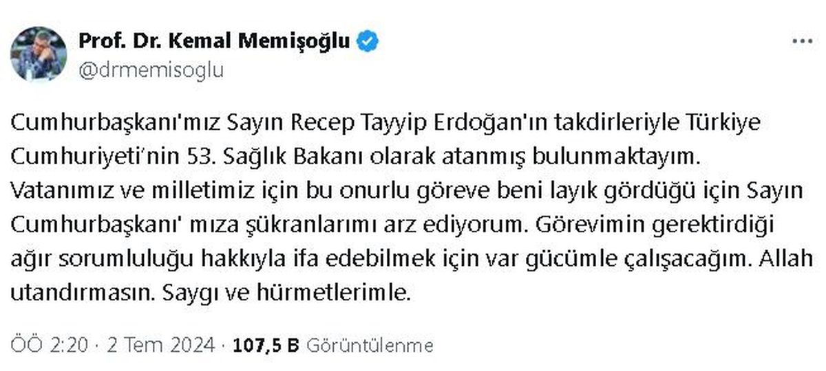 MEMİŞOĞLU\'NDAN CUMHURBAŞKANI ERDOĞAN\'A TEŞEKKÜR MESAJI