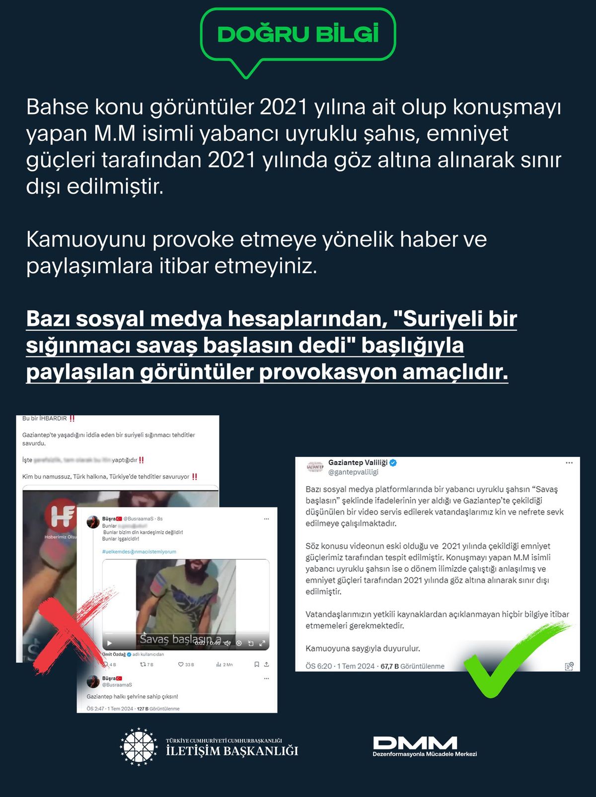 Dezenformasyonla Mücadele Merkezi: Suriyeli bir sığınmacı savaş başlasın dedi iddiası provokasyon amaçlı