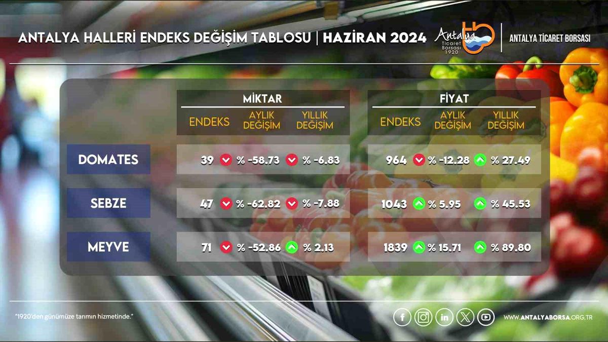 Antalya\'da Domates ve Sebze Miktarı Azalırken, Meyve Fiyatları Arttı