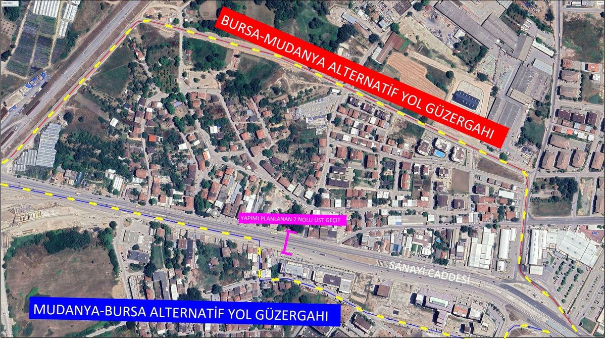 Bursa\'da Yaya Üst Geçidi Çalışması Nedeniyle Sanayi Caddesi Araç Trafiğine Kapatılacak