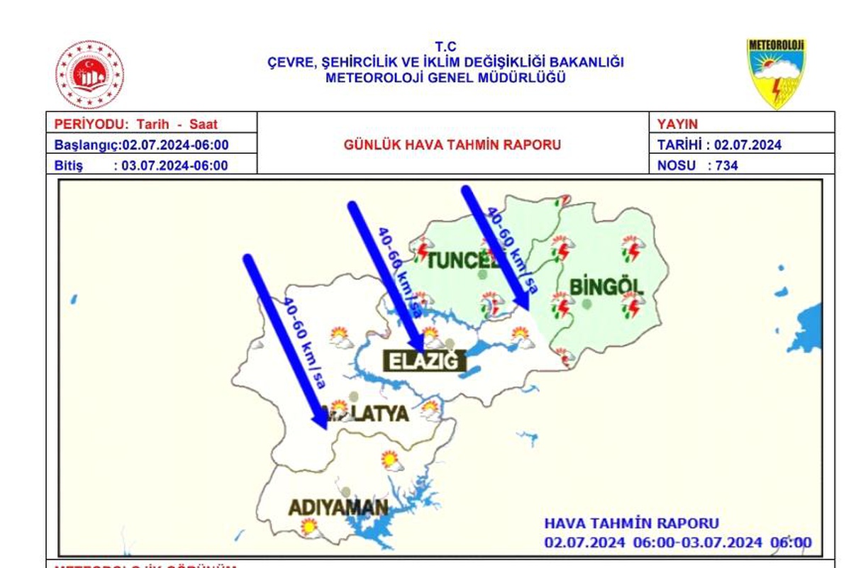Elazığ ve Bölgesinde Kuvvetli Rüzgar Uyarısı
