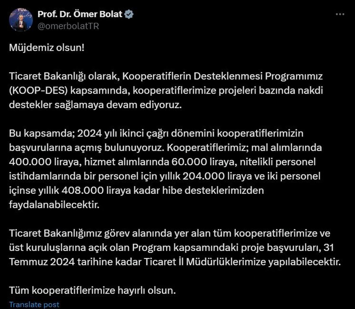 KOOP-DES Programı 2024 İkinci Çağrı Dönemi Başvuruları Başladı