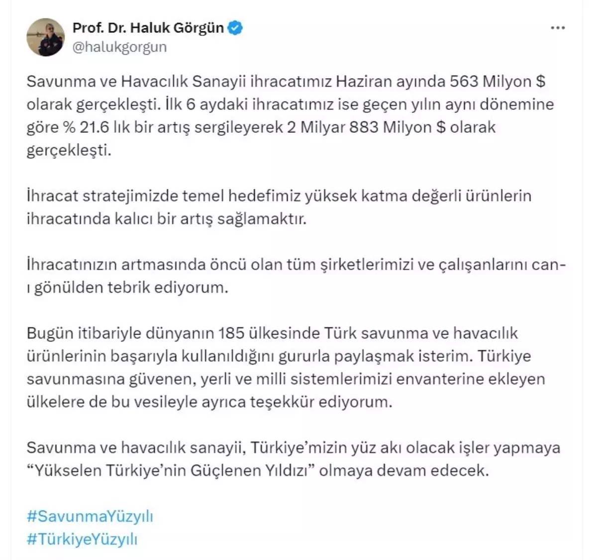 Türkiye Savunma ve Havacılık Sanayii İhracatı Haziran Ayında 563 Milyon Doları Buldu