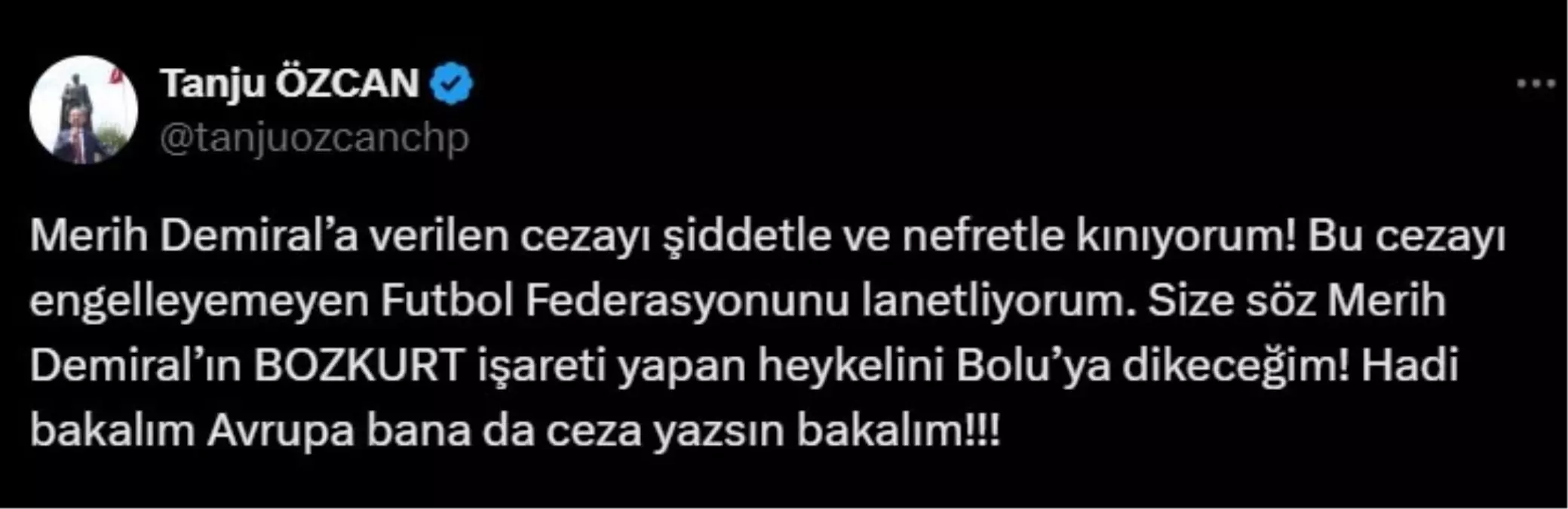 Bolu Belediye Başkanı Tanju Özcan, Merih Demiral\'ın UEFA tarafından verilen cezaya tepki gösterdi