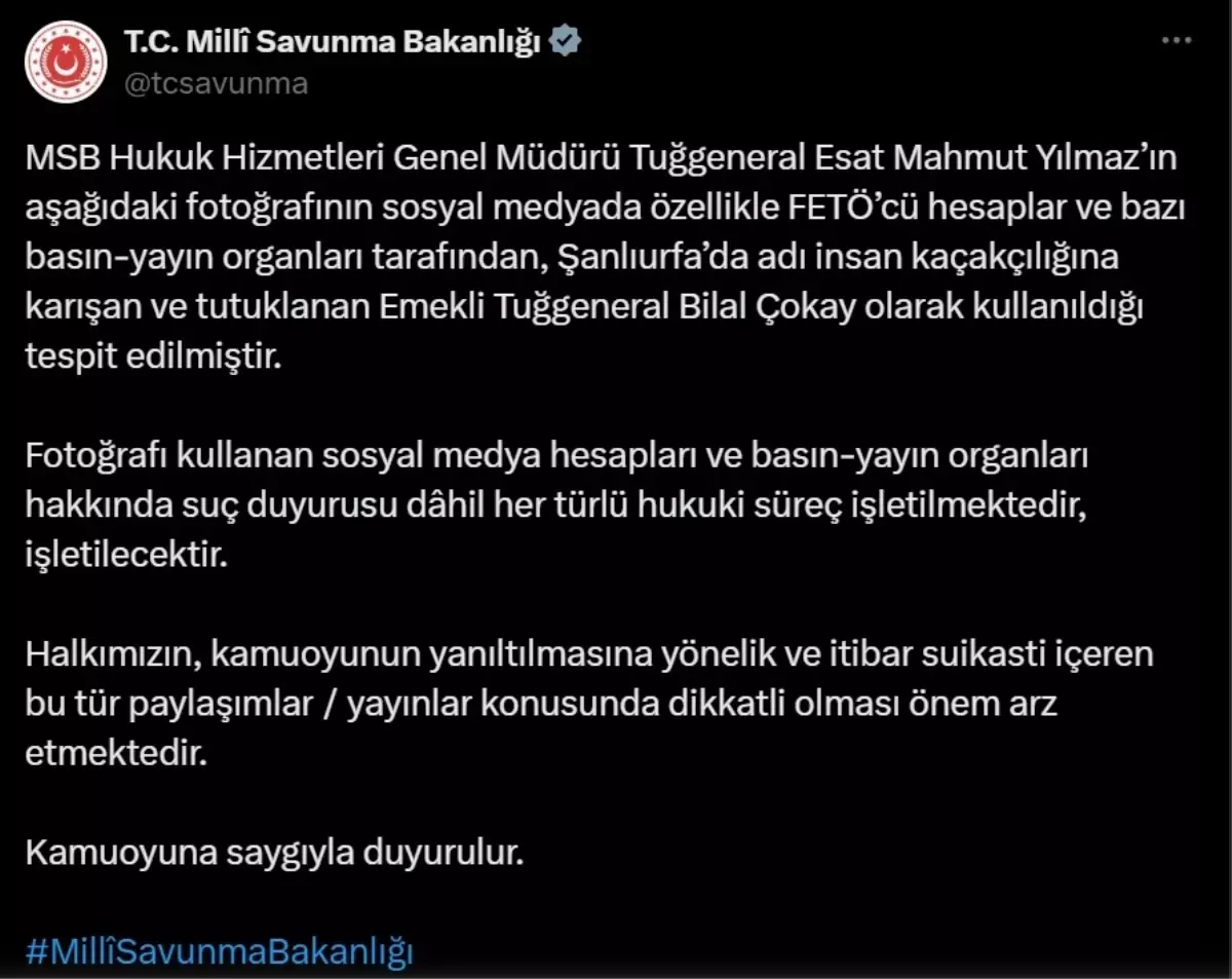 MSB, emekli Tuğgeneralin fotoğrafının yanlış kullanılmasıyla ilgili suç duyurusunda bulunacak