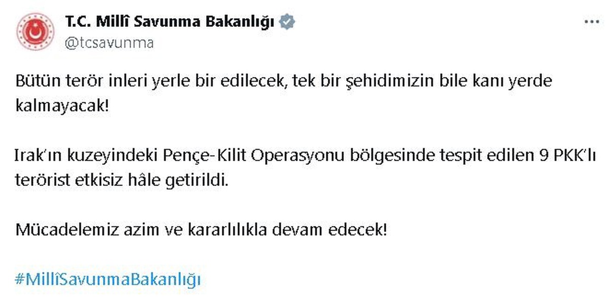 Pençe-Kilit Operasyonu\'nda 9 PKK\'lı terörist etkisiz hale getirildi