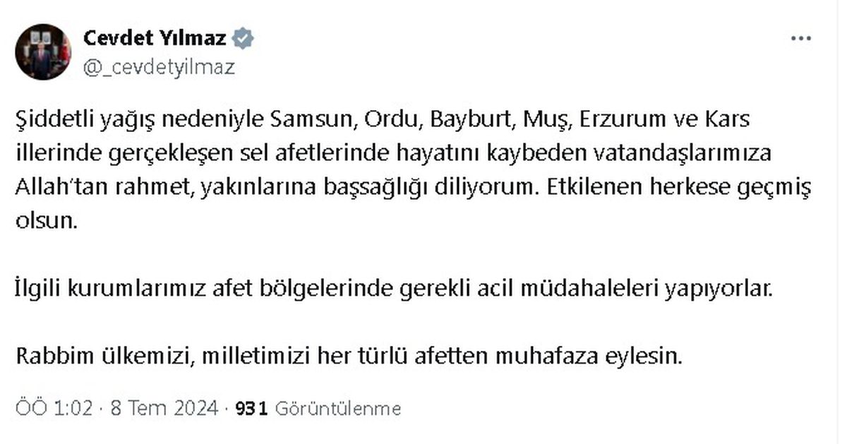 Yılmaz ve Kurtulmuş\'tan Karadeniz\'deki sel afetlerine açıklama