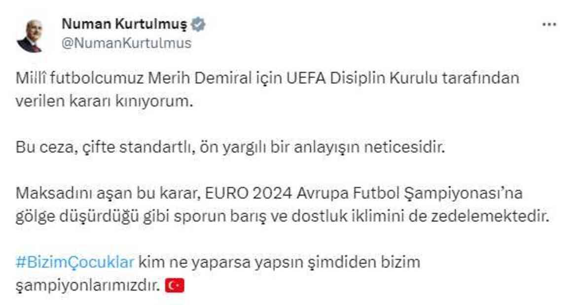 UEFA'nın Merih Demiral hakkındaki skandal kararına Ankara'dan tepki yağdı