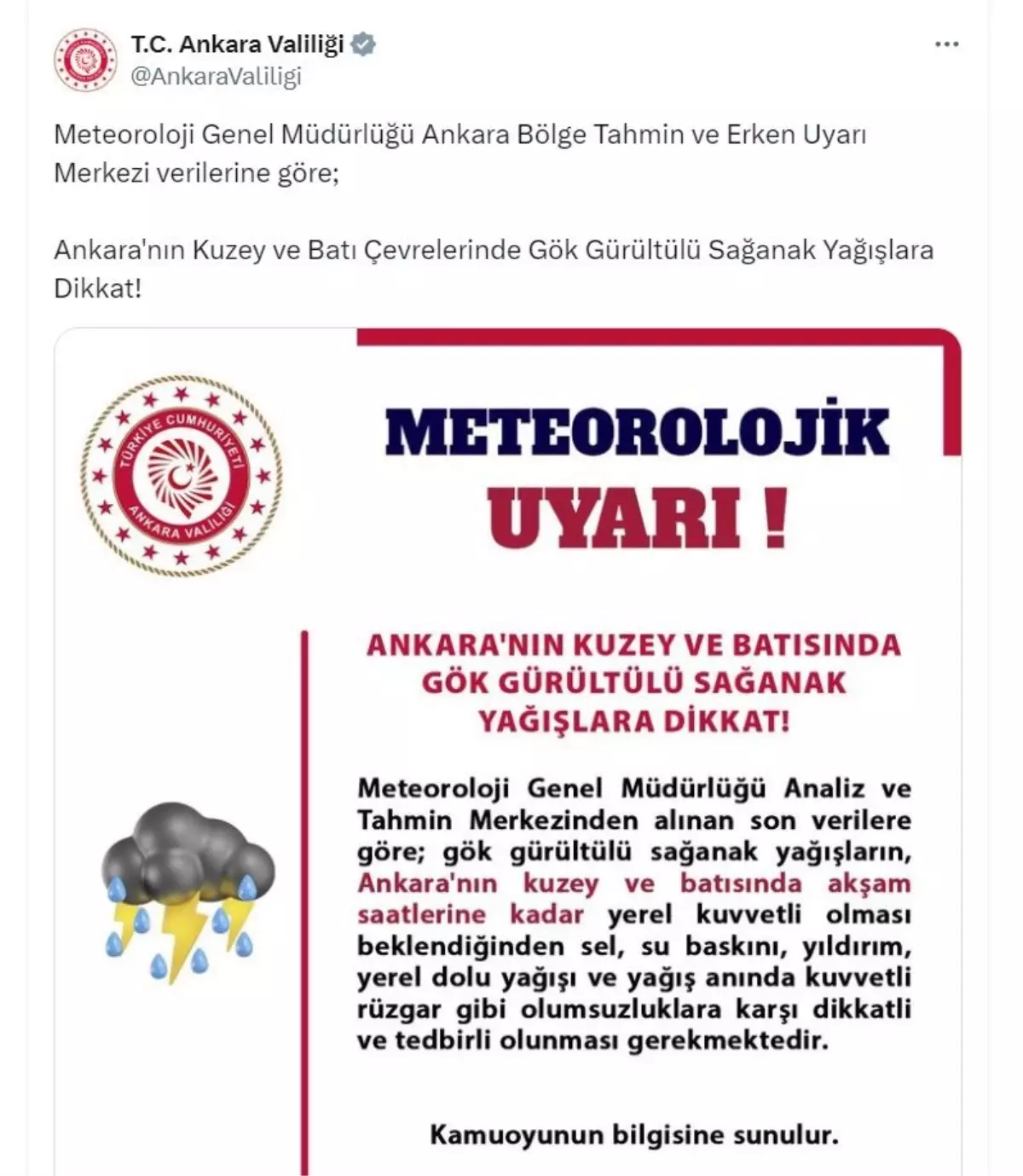 Ankara Valiliği, sel ve su baskınlarına karşı uyardı