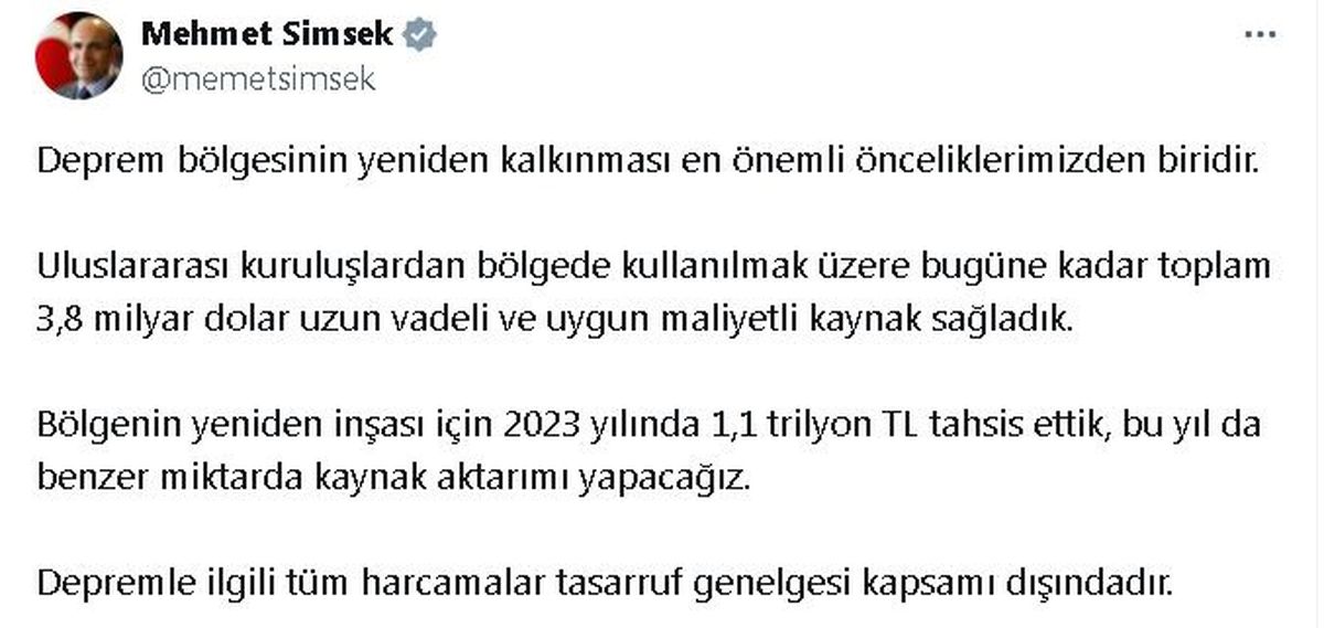 Deprem Bölgelerine 3,8 Milyar Dolarlık Kaynak Sağlandı