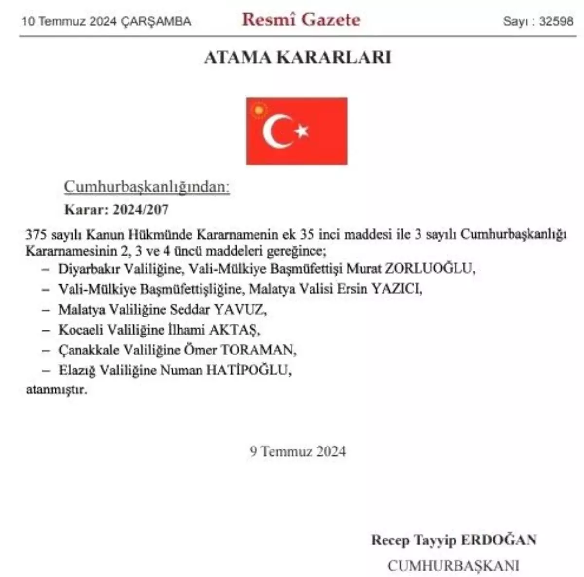 Diyarbakır Valisi Murat Zorluoğlu, Cumhurbaşkanı Erdoğan tarafından atandı