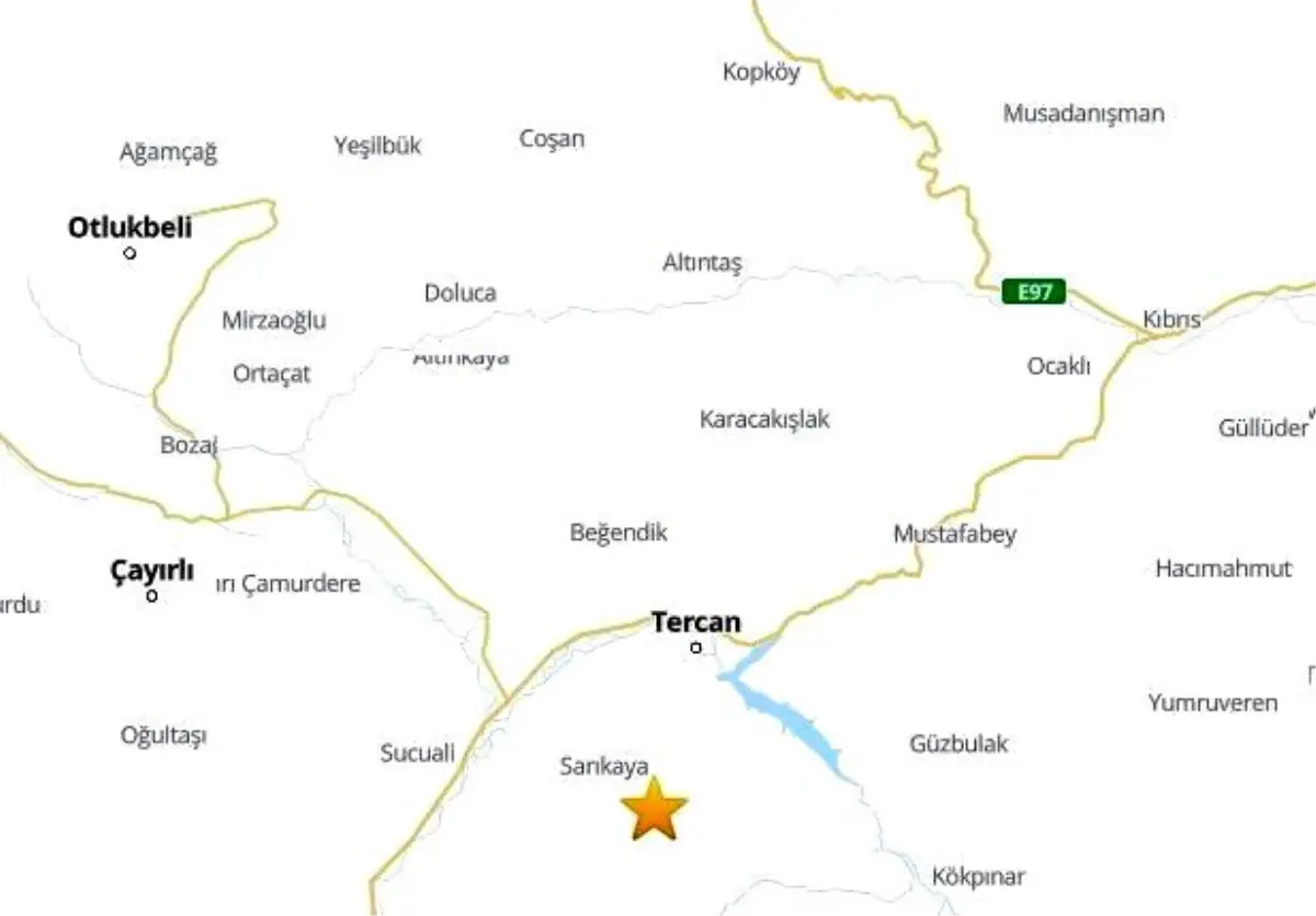 Erzincan\'ın Tercan ilçesinde 3.1 büyüklüğünde deprem meydana geldi