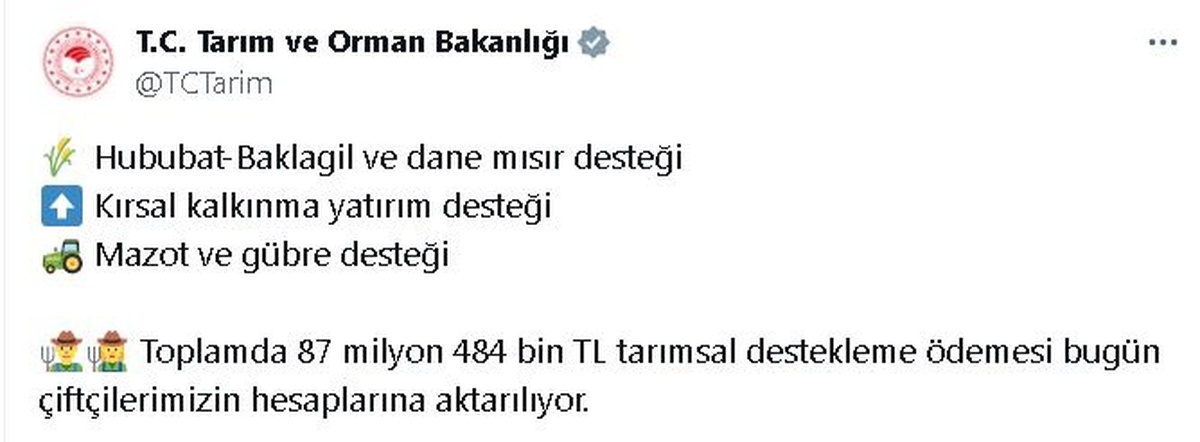 Tarımsal Destekleme Ödemeleri Bugün Yapılıyor