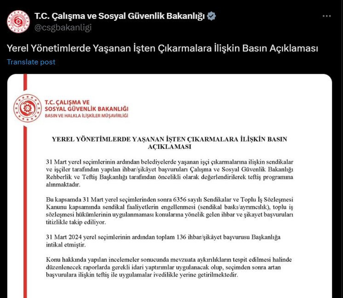 Belediyelerden İşten Çıkarmalarla İlgili 136 İhbar Başvurusu Alındı