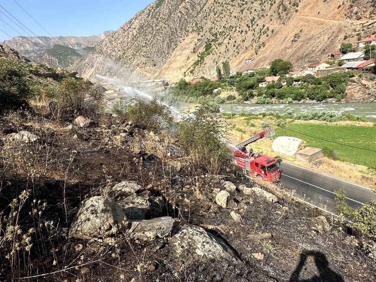 Hakkari-Van kara yolu yakınında çıkan anız yangınına itfaiye ekibi anında müdahale etti