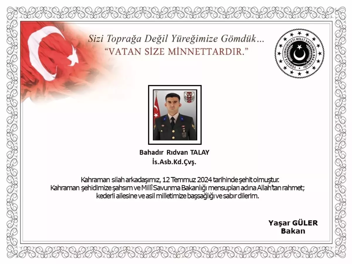 MSB: Irak\'ın kuzeyinde 1 asker şehit oldu, 1 asker yaralandı