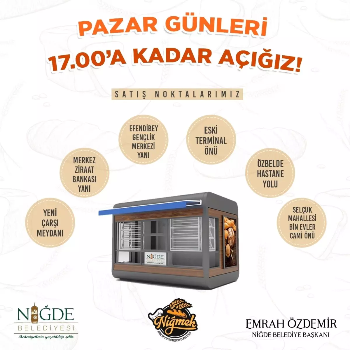 Niğde Belediyesi NİĞMEK Satış Noktaları Pazar Günleri de Hizmet Verecek