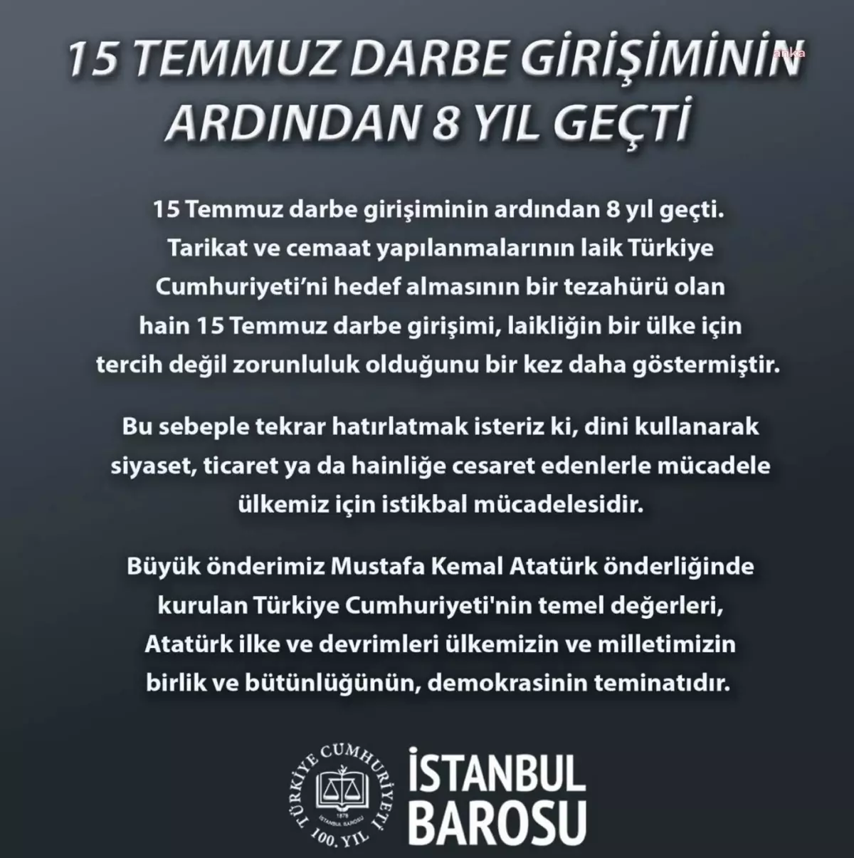 İstanbul Barosu: Tarikat ve cemaat yapılanmaları laik Türkiye Cumhuriyeti\'ni hedef alıyor