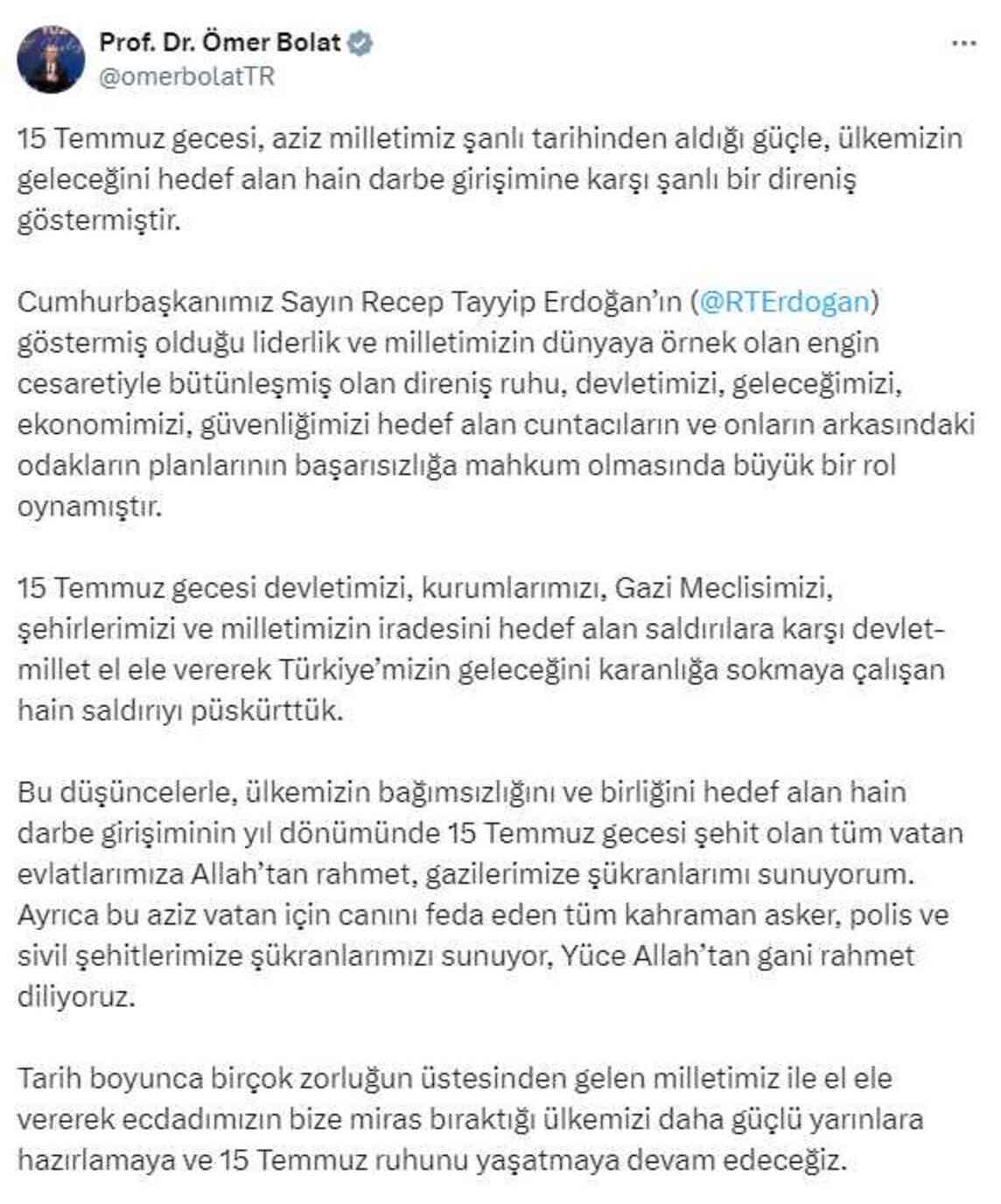 Siyasilerden 15 Temmuz mesajları: Darbeler dönemi bir daha açılmamak üzere kapanmıştır Siyasilerden 15 Temmuz mesajları: Darbeler dönemi bir daha açılmamak üzere kapanmıştır