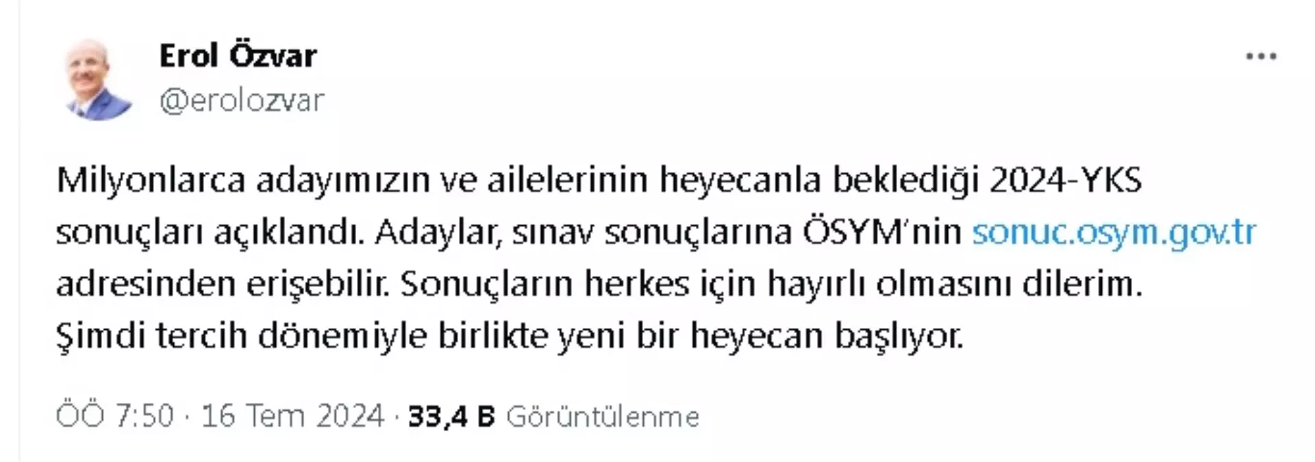 YÖK Başkanı Erol Özvar, YKS sonuçlarına göre tercih yapacak adaylara önerilerde bulundu